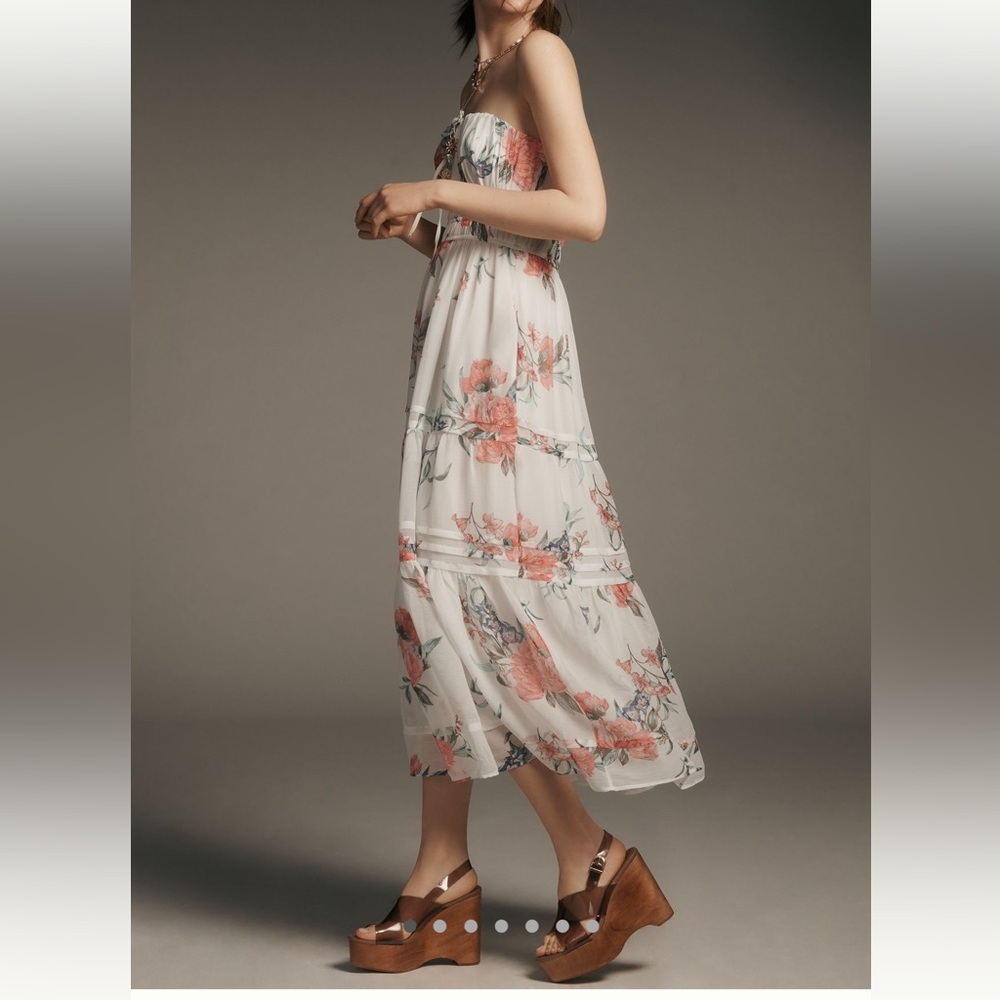 ANTHROPOLOGIE THE SOMERSET STRAPLESS CHIFFON MIDI DRESS SIZES S M MSRP $178 NWT